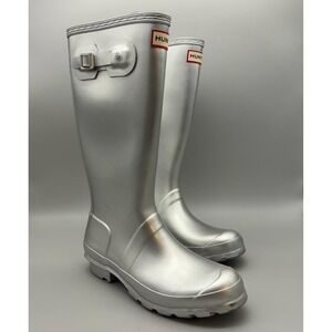 Hunter Boots Womens EU 37 Silver Rubber Knee High Tall Rain Waterproof Boots